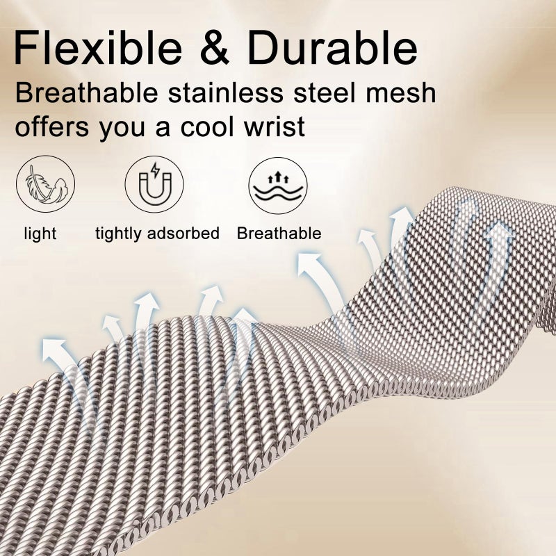 surundo Compatible with Fitbit Charge 6/Charge 5 Bands for Wmen Men, Metal Mesh Milanese Loop Adjustable Strap Replacement for Fitbit Charge 6/Charge 5 Advanced Fitness & Health Trackers - Image 3