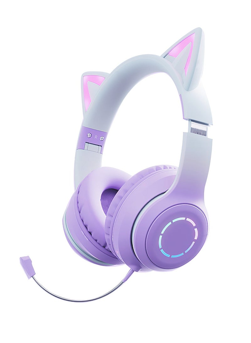 fingertime BT029C Lovely Cat Ear Headphones Bluetooth 5.1 Wireless with Mic Earphones, Over-ear Music Helmets RGB Stereo Headset Gamer/Girl/Kids Gift - Image 1