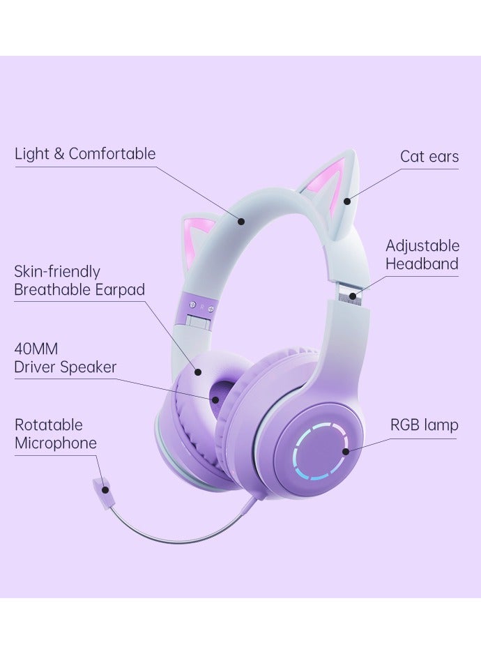 fingertime BT029C Lovely Cat Ear Headphones Bluetooth 5.1 Wireless with Mic Earphones, Over-ear Music Helmets RGB Stereo Headset Gamer/Girl/Kids Gift - Image 2