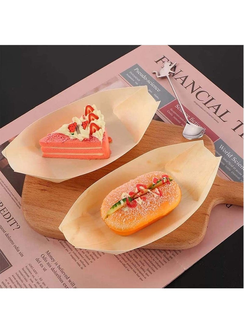 KASTWAVE - 50 pcs Disposable Wood Boat Dishes Plates Wooden Snack Bowls Food Serving Tray Japanese Sashimi Sushi Boat, 3 Inches - Image 1