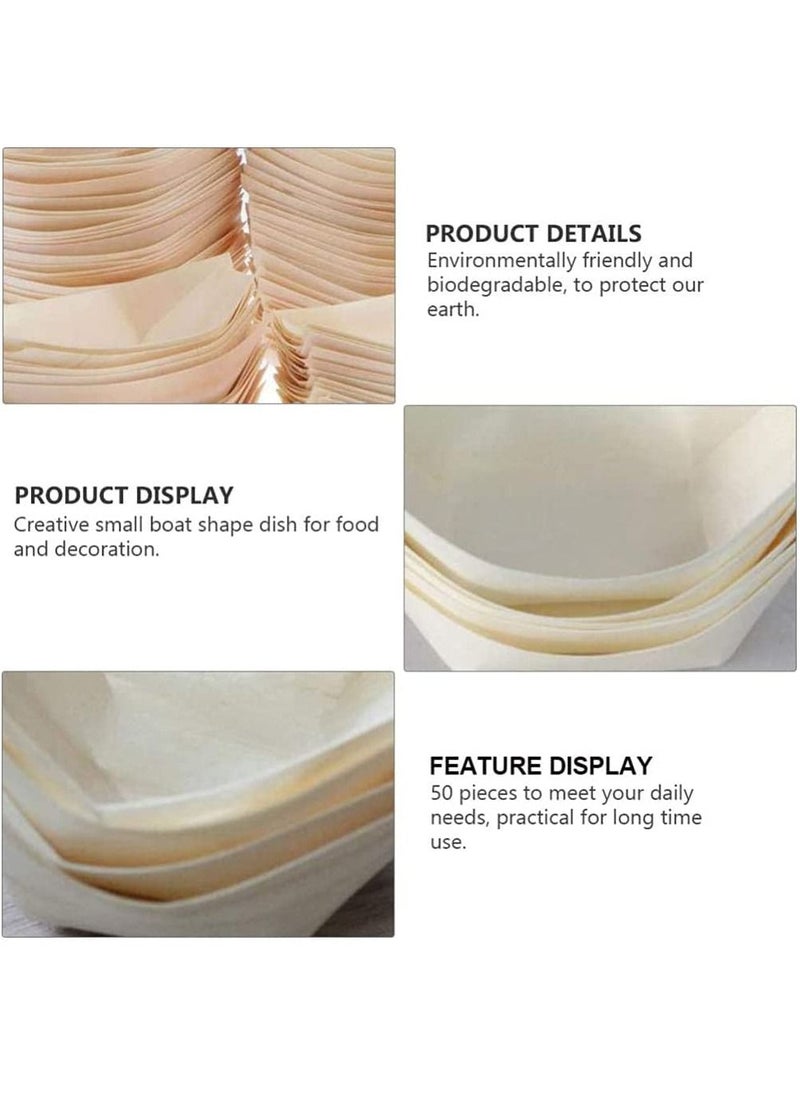 KASTWAVE - 50 pcs Disposable Wood Boat Dishes Plates Wooden Snack Bowls Food Serving Tray Japanese Sashimi Sushi Boat, 3 Inches - Image 1