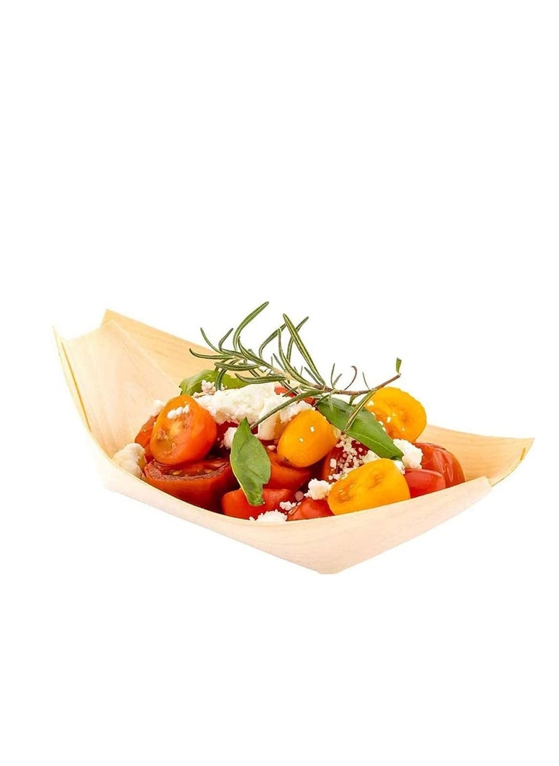 KASTWAVE - 50 pcs Disposable Wood Boat Dishes Plates Wooden Snack Bowls Food Serving Tray Japanese Sashimi Sushi Boat, 3 Inches - Image 1