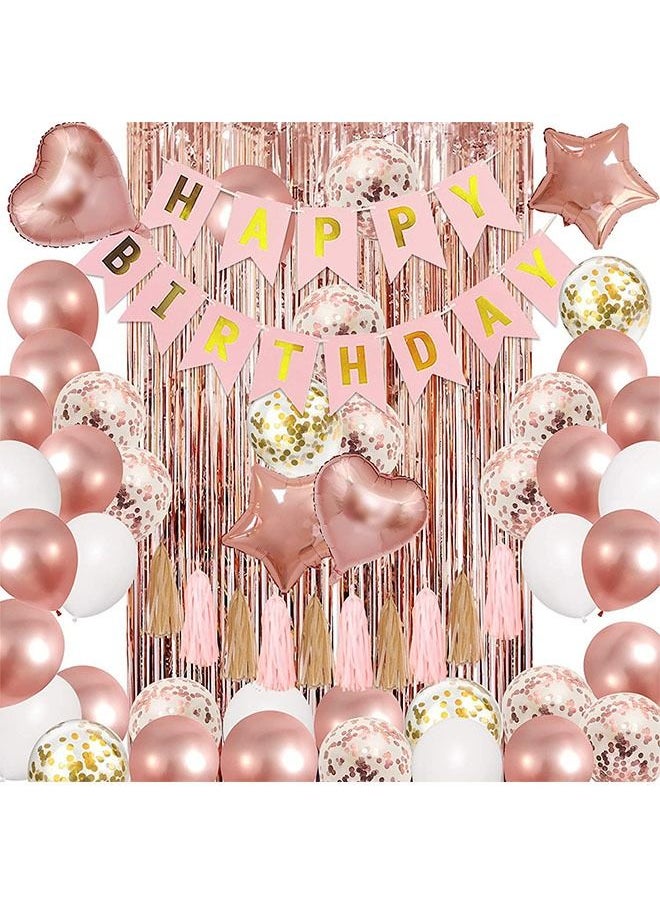 Arabest - Pink Happy Birthday Banner&balloons Set Party,Hanging Fan-Shaped Paper Birthday Banner Confetti Balloons&balloons Set,Party Decorations Balloons Kit Birthday Party Supplies - Image 1