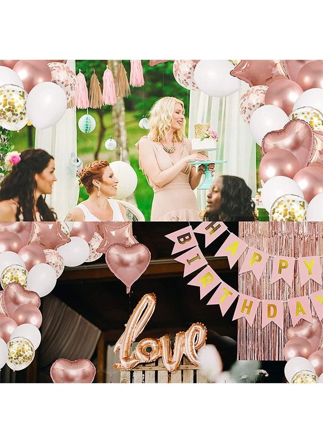Arabest - Pink Happy Birthday Banner&balloons Set Party,Hanging Fan-Shaped Paper Birthday Banner Confetti Balloons&balloons Set,Party Decorations Balloons Kit Birthday Party Supplies - Image 1