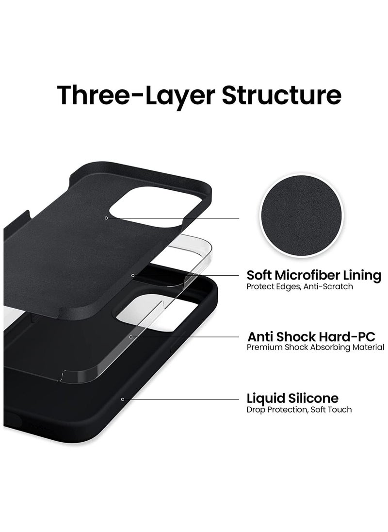 Delivus - iPhone 14 Pro Case Silicone Cover Soft Liquid Gel Rubber Cover Anti-Scratch Anti-Fingerprint Anti-Drop (Black) - Image 1