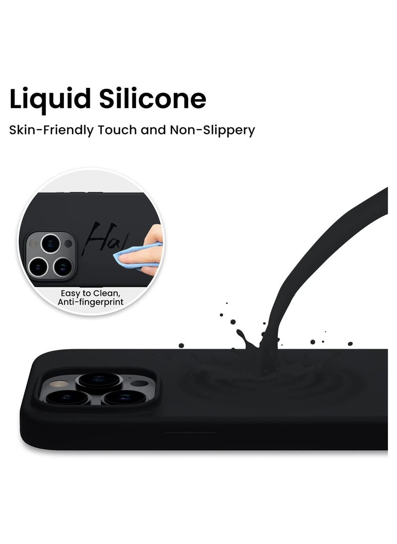 Delivus - iPhone 14 Pro Case Silicone Cover Soft Liquid Gel Rubber Cover Anti-Scratch Anti-Fingerprint Anti-Drop (Black) - Image 1