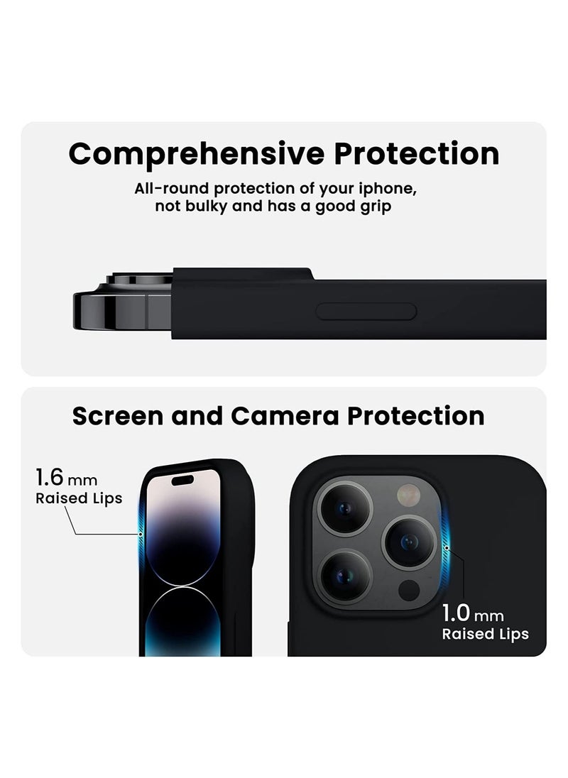 Delivus - iPhone 14 Pro Case Silicone Cover Soft Liquid Gel Rubber Cover Anti-Scratch Anti-Fingerprint Anti-Drop (Black) - Image 1