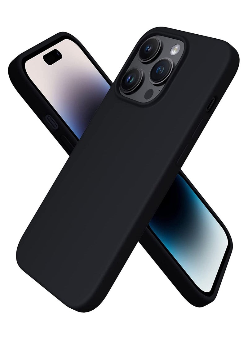 Delivus - iPhone 14 Pro Case Silicone Cover Soft Liquid Gel Rubber Cover Anti-Scratch Anti-Fingerprint Anti-Drop (Black) - Image 1