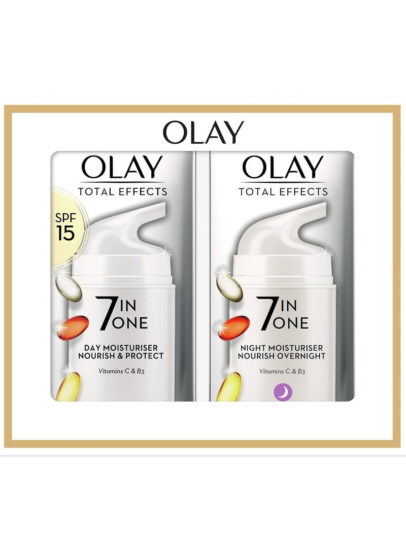 Olay Total Effects Anti-Ageing 7in1 Gift Set: Day Cream Moisturiser 37ml, Night Cream Firming Moisturiser 37ml - Image 1