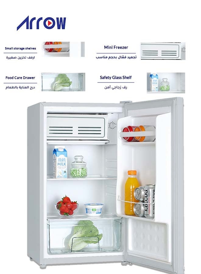 Arrow 93L Single Door Refrigerator with 10L Freezer, 3.3 Cu. Ft. Capacity, LED Lighting, Low Noise (39 dB), Manual Defrost, Mechanical Temperature Control, and Food Care Drawer for Fresh Storage | Model Name: RO1-139LW - Image 2