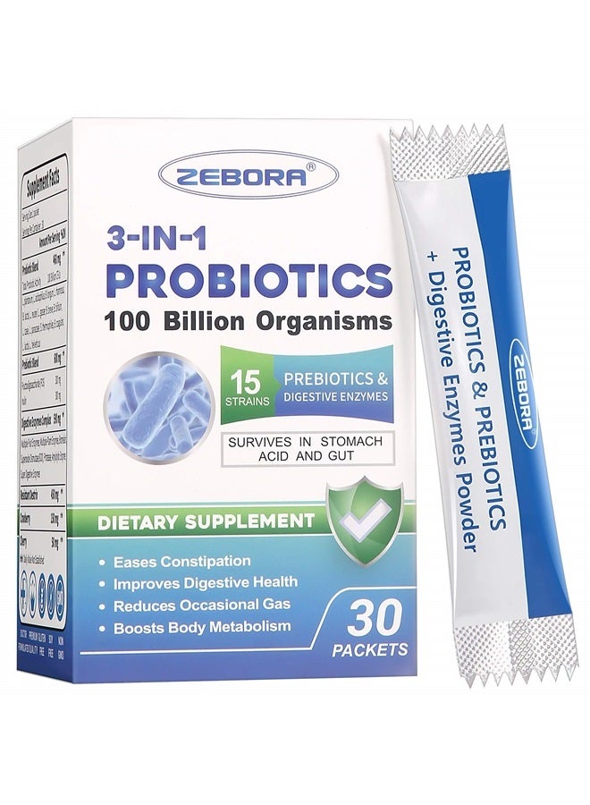 ZEBORA Probiotics for Women & Men - 100 Billion Plus Digestive Enzymes & Prebiotics, Highest Potency 3-in-1 Complete Probiotics for Digestive Health, Weight Management, Immune Support - Image 1