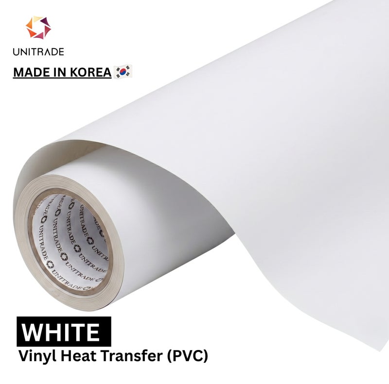 يونيترايد UNITRADE® رول فينيل نقل حراري Easy Cut (PVC) باللون الأبيض / متوافق مع Cricut وSilhouette وآلات القص الاحترافية / معتمد CPSIA / صنع في كوريا - Image 1