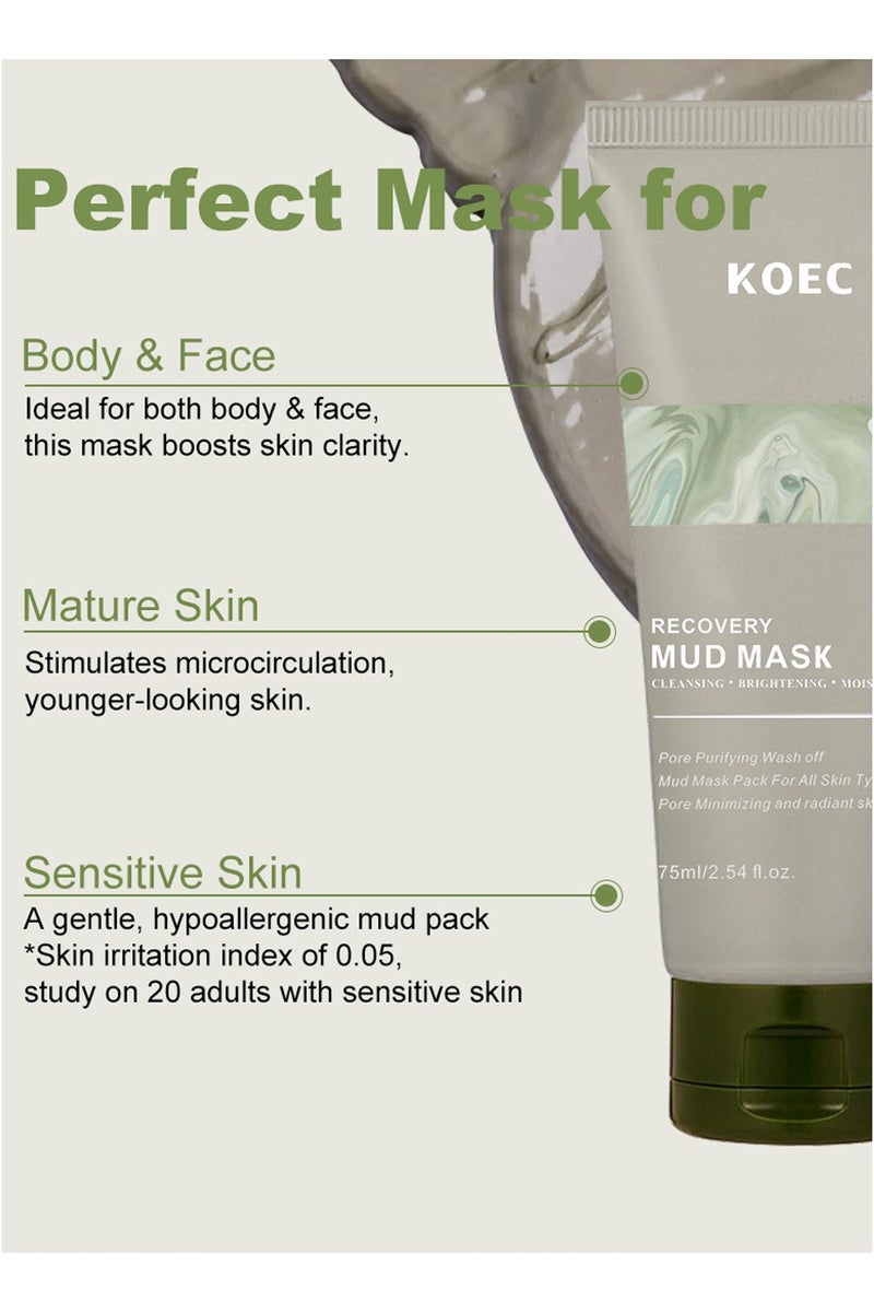 KOEC Relief Mud Mask - Mud Hydrating & Moisturizing Deep Pore Cleanser Face Mask with Nature-Derived Ingredients - Oil Control,Pore Minimizing and Radiant Skin for All Type - Image 3