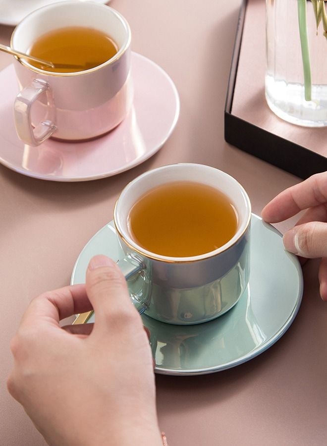 XIANGYU 2-Piece150ml Nordic Colorful Luxury  Ceramic Coffee Saucer And Cup With Gold Handle - Image 2