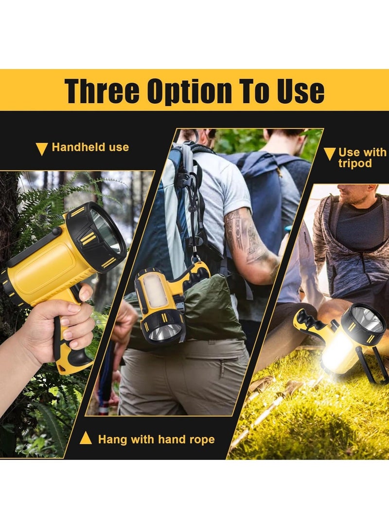 Super Bright Rechargeable Spotlight, Handheld Rechargeable LED Flashlight, Tactical Searchlight with USB Output, 6 Light Modes Camping Light (Yellow) - Image 3