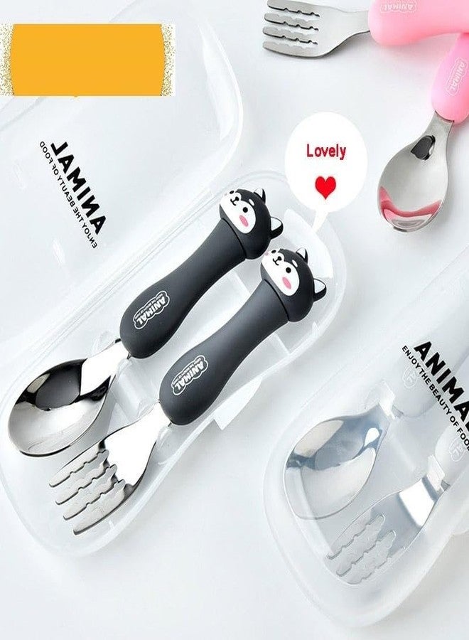 Fashramp Creative Portable Cartoon Animal Cutlery Set Elementary Kids Children Stainless Steel Cutlery Cute Fork Spoon 2 pcs Set (Note: Color Will Be Sent As Per Stock) - Image 2