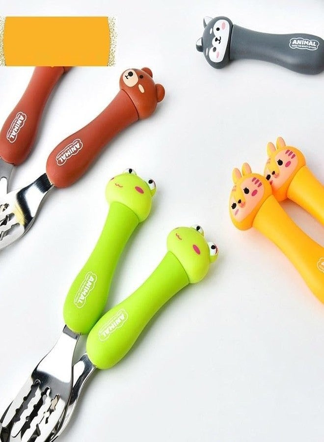 Fashramp Creative Portable Cartoon Animal Cutlery Set Elementary Kids Children Stainless Steel Cutlery Cute Fork Spoon 2 pcs Set (Note: Color Will Be Sent As Per Stock) - Image 5