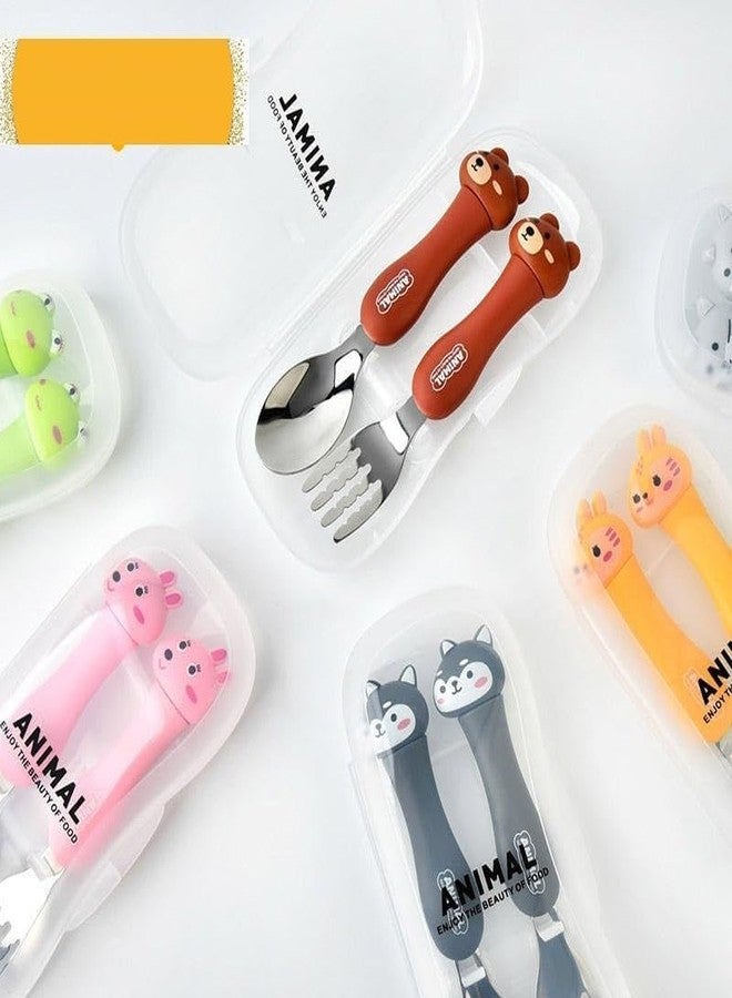 Fashramp Creative Portable Cartoon Animal Cutlery Set Elementary Kids Children Stainless Steel Cutlery Cute Fork Spoon 2 pcs Set (Note: Color Will Be Sent As Per Stock) - Image 4