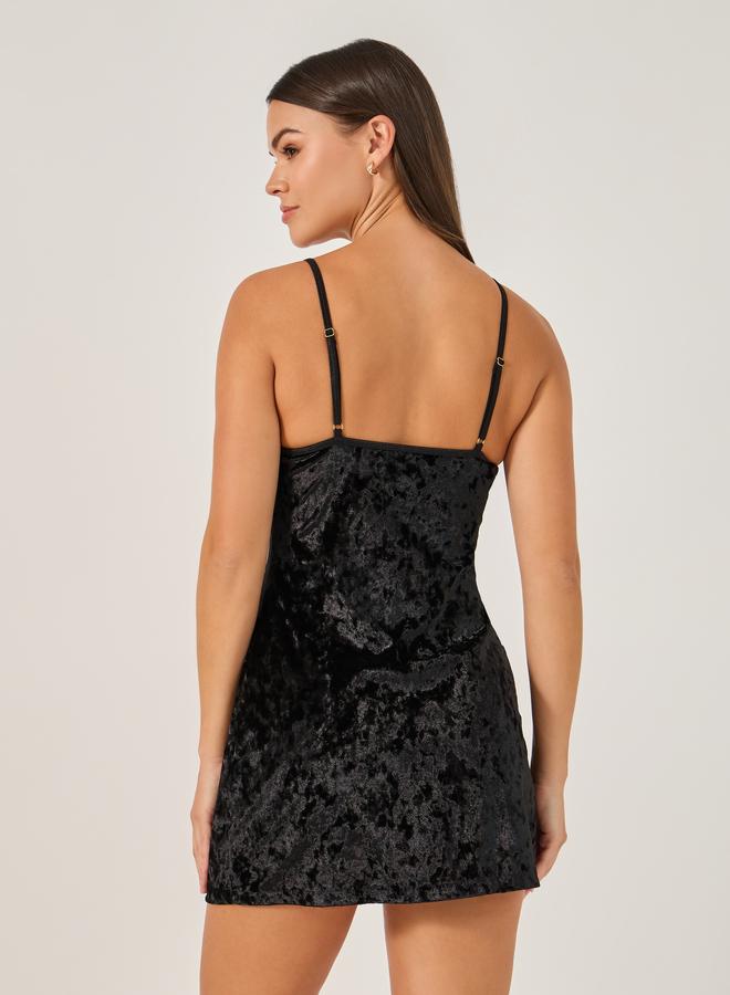 Styli Styli Velvet Slip Dress with Lace Detail  - Image 4