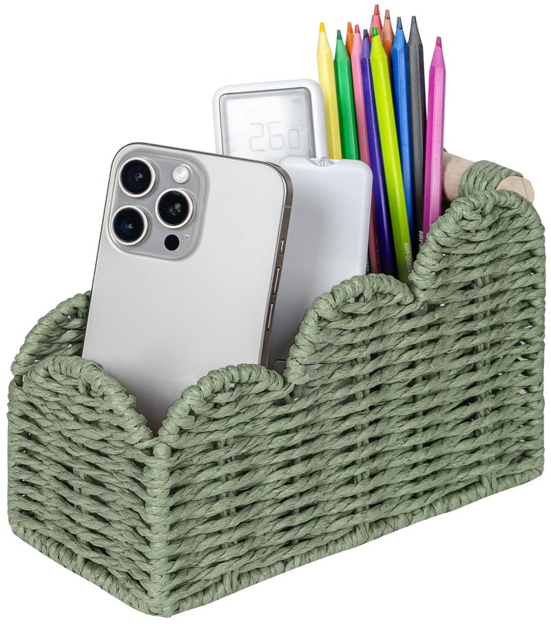 CubesLand Scalloped TV Remote Control Holder Bedside Candy Organizer, Office Desk Storage Organizer Accessories, Pen Pencil Cup, Makeup Brush Holder, Fits Farmhouse Rustic Decor, Earth Friendly, Green - Image 1