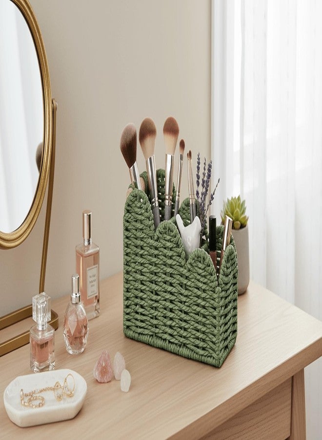 CubesLand Scalloped TV Remote Control Holder Bedside Candy Organizer, Office Desk Storage Organizer Accessories, Pen Pencil Cup, Makeup Brush Holder, Fits Farmhouse Rustic Decor, Earth Friendly, Green - Image 3