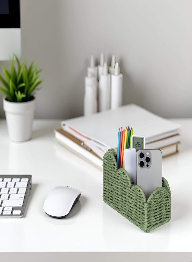 CubesLand Scalloped TV Remote Control Holder Bedside Candy Organizer, Office Desk Storage Organizer Accessories, Pen Pencil Cup, Makeup Brush Holder, Fits Farmhouse Rustic Decor, Earth Friendly, Green - Image 4