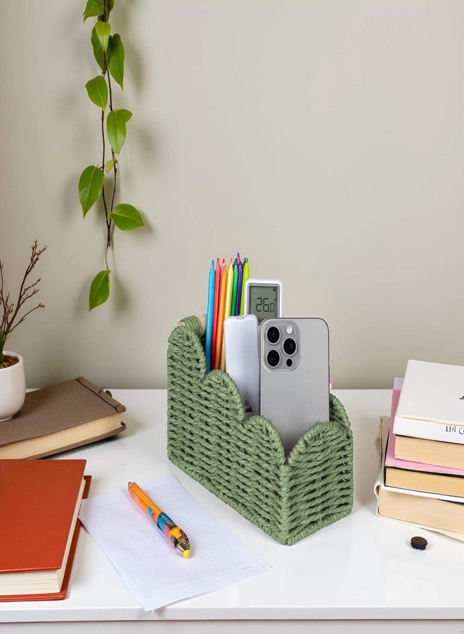 CubesLand Scalloped TV Remote Control Holder Bedside Candy Organizer, Office Desk Storage Organizer Accessories, Pen Pencil Cup, Makeup Brush Holder, Fits Farmhouse Rustic Decor, Earth Friendly, Green - Image 2