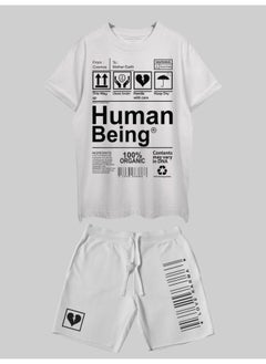 THREADCURRY THREADCURRY Human Being Printed Co-ord Set for Men - Half Sleeve Oversized T-Shirt and Shorts  - Image 1