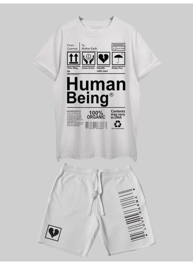 THREADCURRY THREADCURRY Human Being Printed Co-ord Set for Men - Half Sleeve Oversized T-Shirt and Shorts  - Image 1