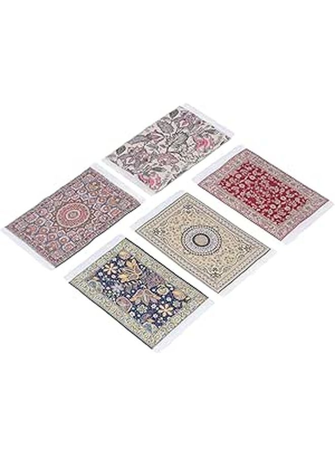 1 12 Scale Floral Print Mini Rugs 5PCS Soft Woven Fabric Easy Clean Dollhouse Carpet - Image 1