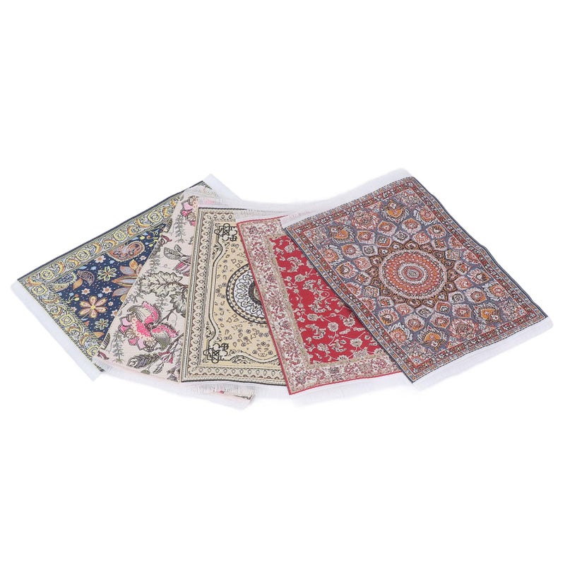 1 12 Scale Floral Print Mini Rugs 5PCS Soft Woven Fabric Easy Clean Dollhouse Carpet - Image 3