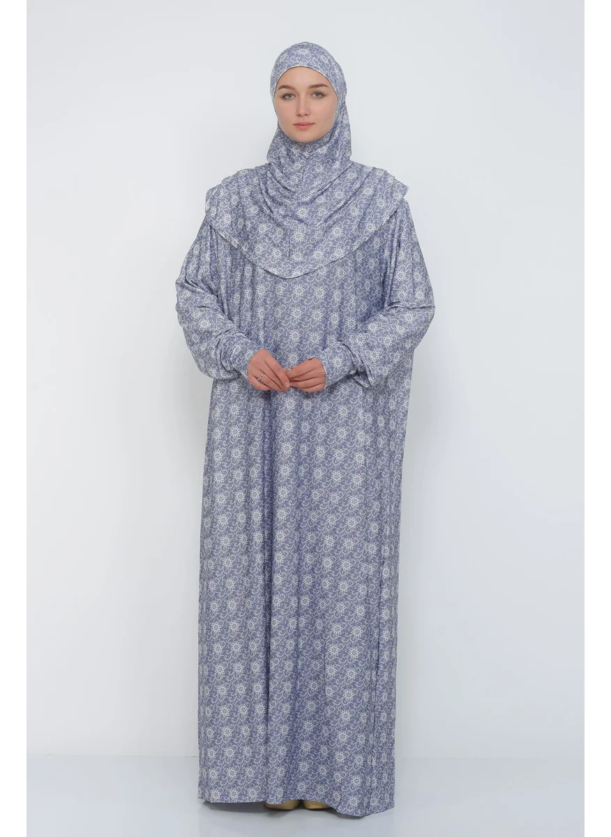 Altobeh Practical One Piece Patterned Sleeves Removable Hijab Lycra Hijab Prayer Dress 990 0308