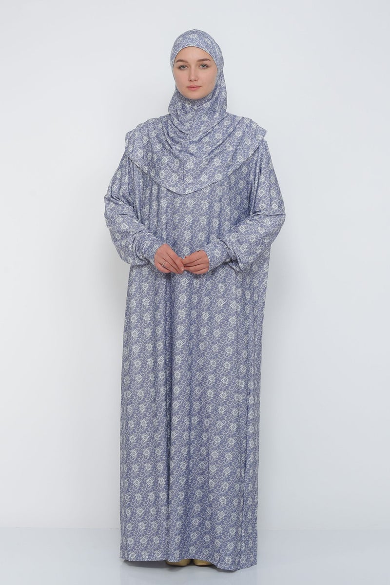 Altobeh Practical One Piece Patterned Sleeves Removable Hijab Lycra Hijab Prayer Dress 990 0308  - Image 2