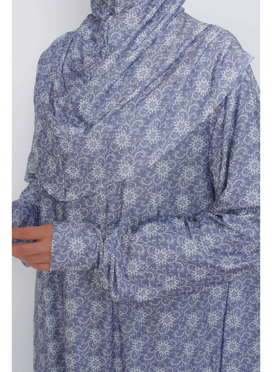 التوبة Practical One Piece Patterned Sleeves Removable Hijab Lycra Hijab Prayer Dress 990 0308