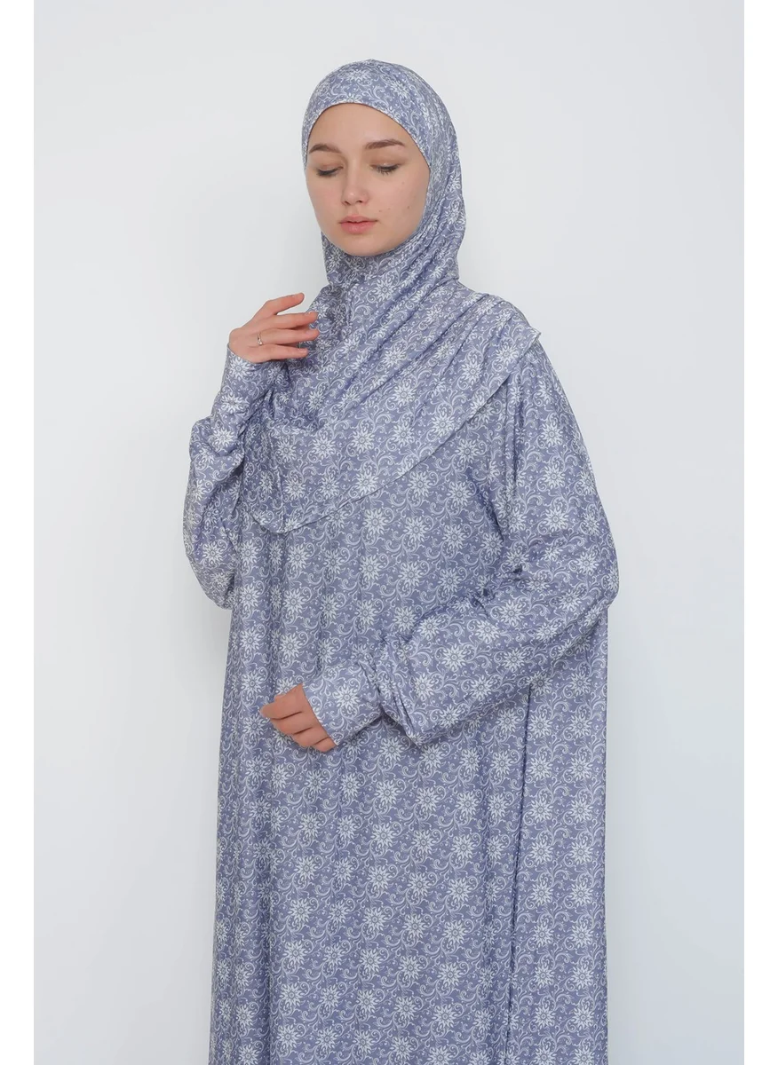 التوبة Practical One Piece Patterned Sleeves Removable Hijab Lycra Hijab Prayer Dress 990 0308