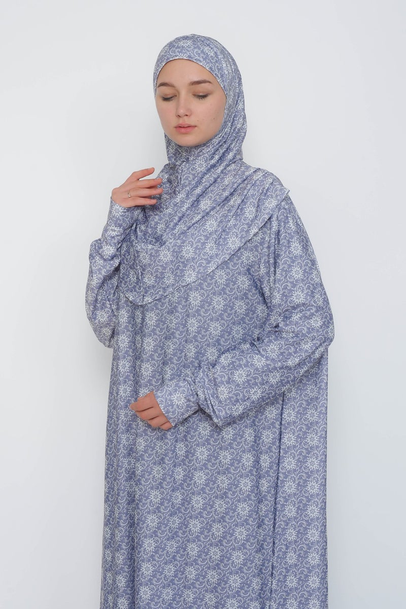 Altobeh Practical One Piece Patterned Sleeves Removable Hijab Lycra Hijab Prayer Dress 990 0308  - Image 4