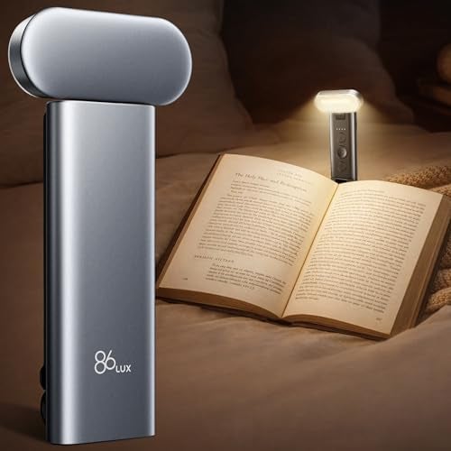 86lux Book Light Reading Light for Book in Bed USB Rechargeable LED Night Light with 3 Colors Limitless Dimming Aluminum Alloy Bookmark Light for Book LoversTechnology Black