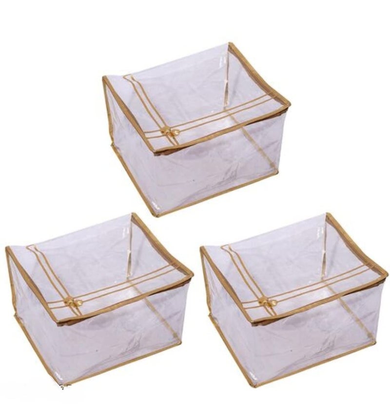 Ankit Traders Transparent Large Saree Cover Bag Wardrobe Organizer 7 inch Set of 3 - Image 1