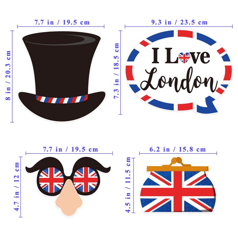Amosfun British Photo Booth Props Funny British Party Props UK England Selfie Props for British London National Day Party Decorations,Pack of 20 - Image 2
