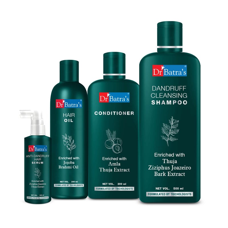 Dr Batra's سيروم دكتور باترا المضاد للقشرة مع بلسم 200 مل وزيت شعر 200 مل وشامبو تنظيف القشرة 500 مل مجموعة للتغذية العميقة والتحكم في التجاعيد غنية جداً حزمة من 4 - Image 1