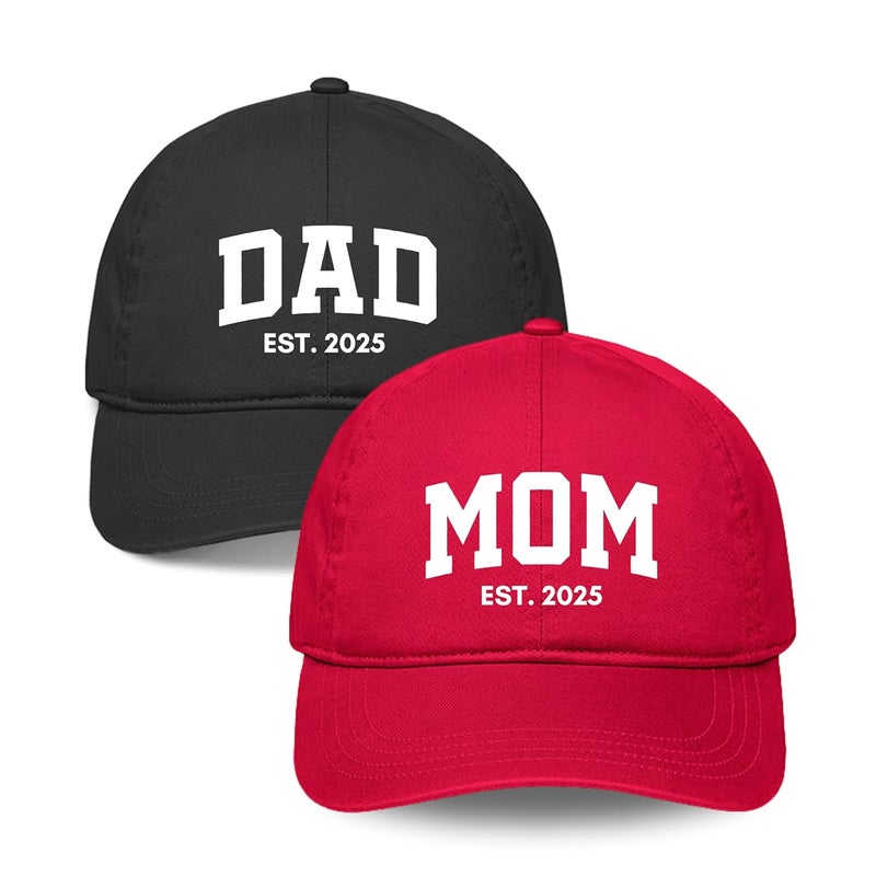 Gogirgit Mom and Dad Cotton Cap Hat - Adjustable Size | Gifts for Mom Dad | Pregnancy Announcement | Photo Shoot Prop for Parents | Pack of 2 Couple Caps - Image 1