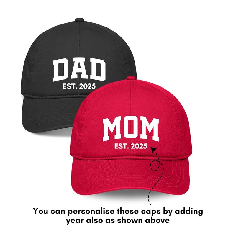 Gogirgit Mom and Dad Cotton Cap Hat - Adjustable Size | Gifts for Mom Dad | Pregnancy Announcement | Photo Shoot Prop for Parents | Pack of 2 Couple Caps - Image 3