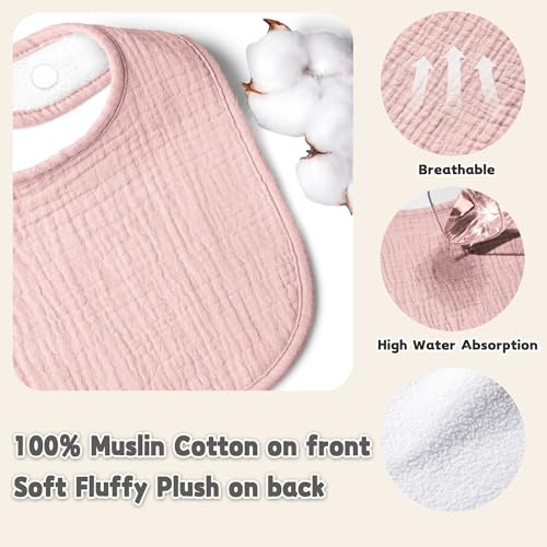 Susurration Muslin Baby Drool Bibs 6Pack Soft Square Adjustable Baby Bandana Bibs for Unisex Girls & Boys (Heart Print) - Image 3