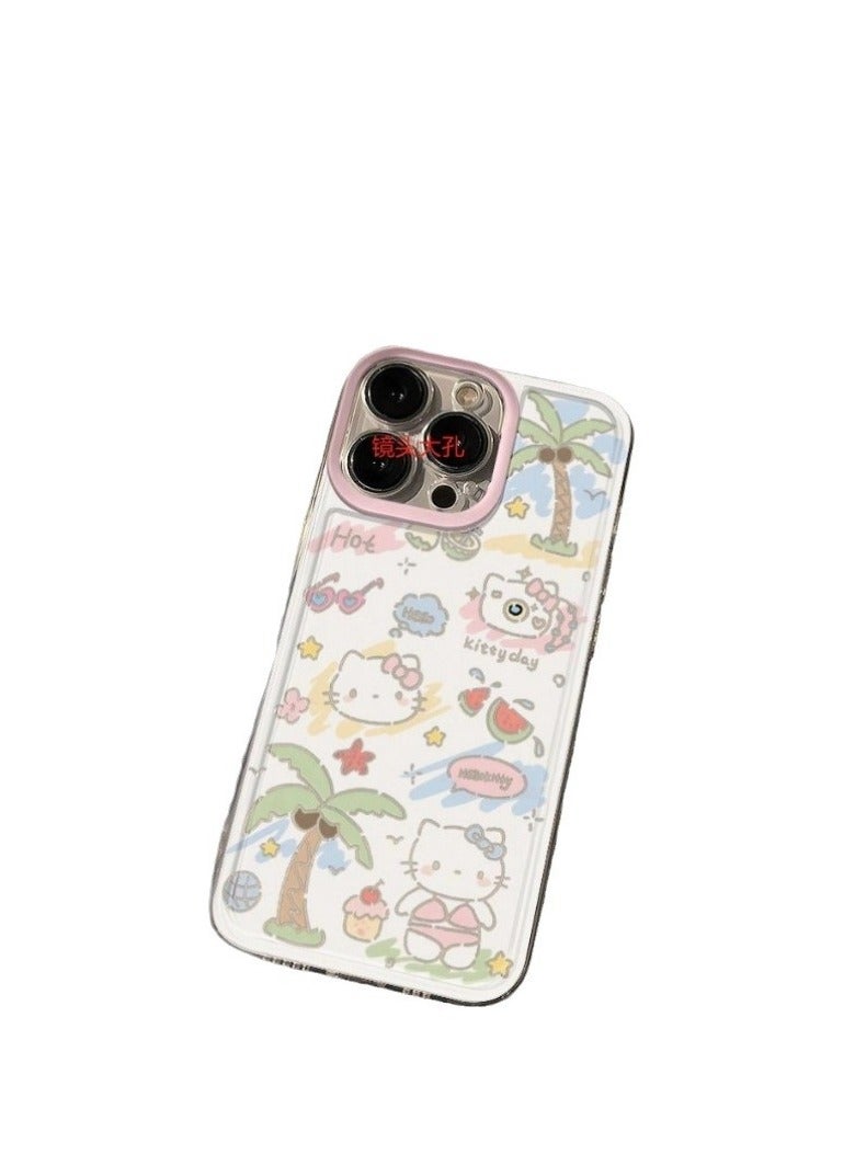 Clear Case for iPhone 16 Pro – Palm Tree  Swimsuit Kitty Design | Transparent Protective Cover - Image 3