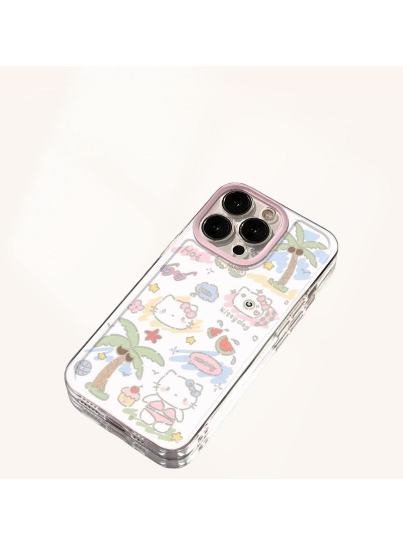Clear Case for iPhone 16 Pro – Palm Tree  Swimsuit Kitty Design | Transparent Protective Cover - Image 1