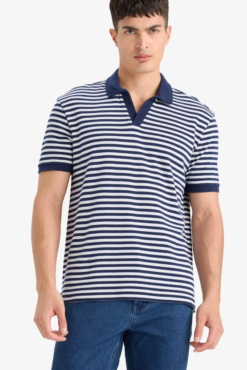 DeFacto Regular Fit Short Sleeve Striped Polo Shirt