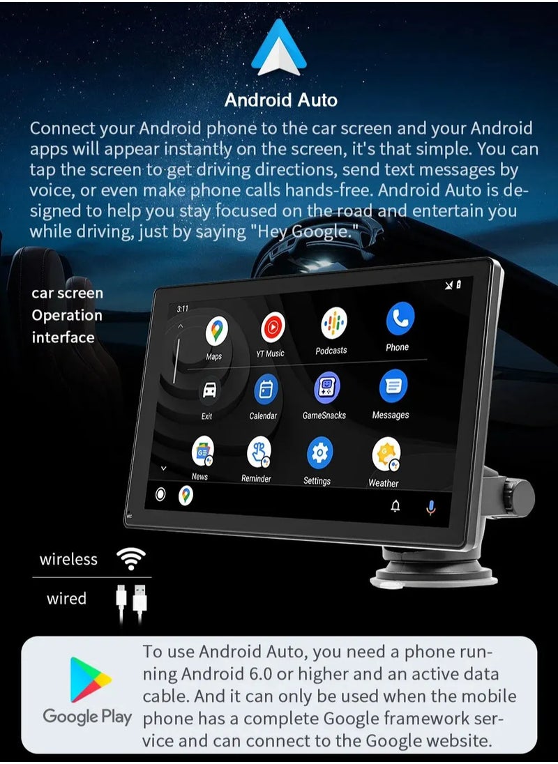 Generic - 9 inch touch screen car multimedia Wi-Fi video player wireless screen for all types of cars and trucks for Android and iphone devices  / Mirror Link - Image 1