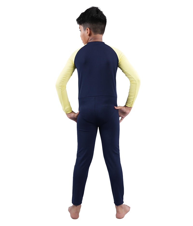 KiddoPanti Boys & Girls Swimming Full Body Suit, Navy & Yellow, 12-14Y - Image 2