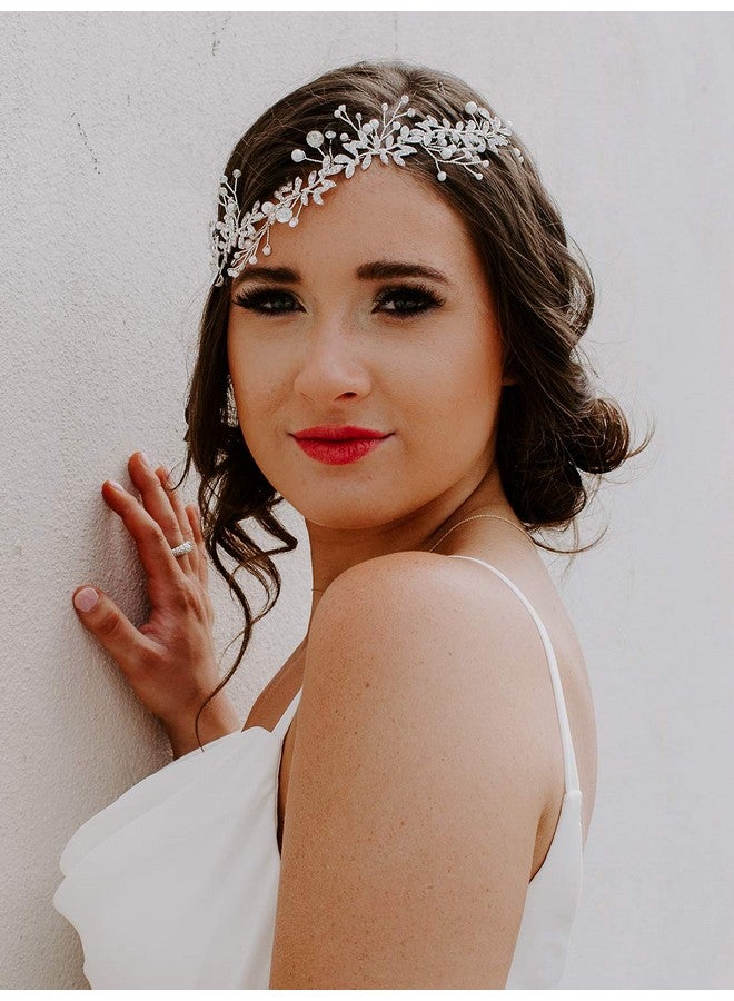 SWEETV أطواق رأس زفاف كريستالية للعروس إكسسوارات شعر زفاف فضية طوق رأس للعروس لؤلؤة شعر كرمة قطع شعر مرصعة بالأحجار الكريمة للنساء - Image 4