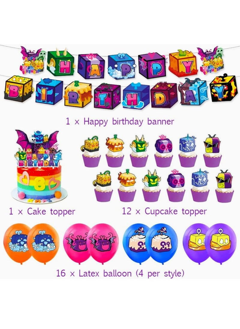 Blox Fruits Birthday Party Decoration Set, Blox & Roblox Fruit New Video Game Happy Birthday Banner, Balloons Cake Cupcake Toppers Birthday Party Supplies for Kids, Boys & Girls- 44 Pcs. - pzsku/Z3F2D62F56E33BE0A29FAZ/45/_/1729924982/9ff7937b-b25a-4910-a5ef-ecae0d4c3fbd